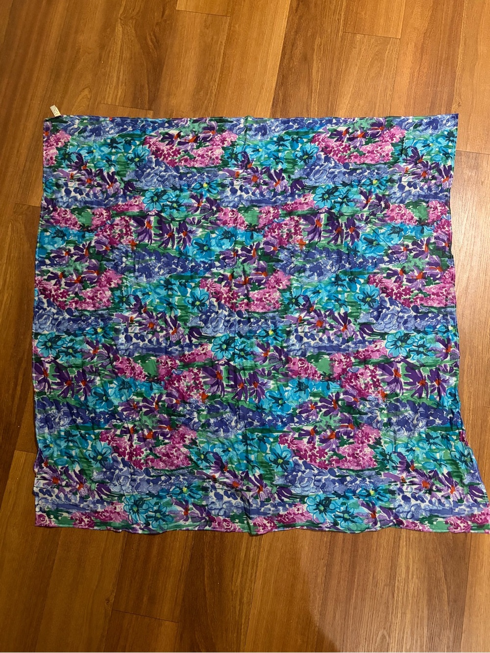 Monsoon 100% Oversized Floral Square Scarf in Blue, Teal, Purple, Pinks 42x42 In
